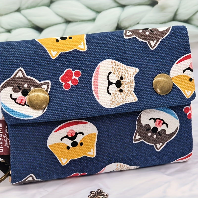 [Women's Handbag] Women's Handbag, Japanese-Style Cartoon Animal Print Clutch Wallet - Durable, Snap Closure, Vibrant Color Mix, Unisex Accessory for Casual Outings and Daily Use, Whimsical Design, Polyester Lining
