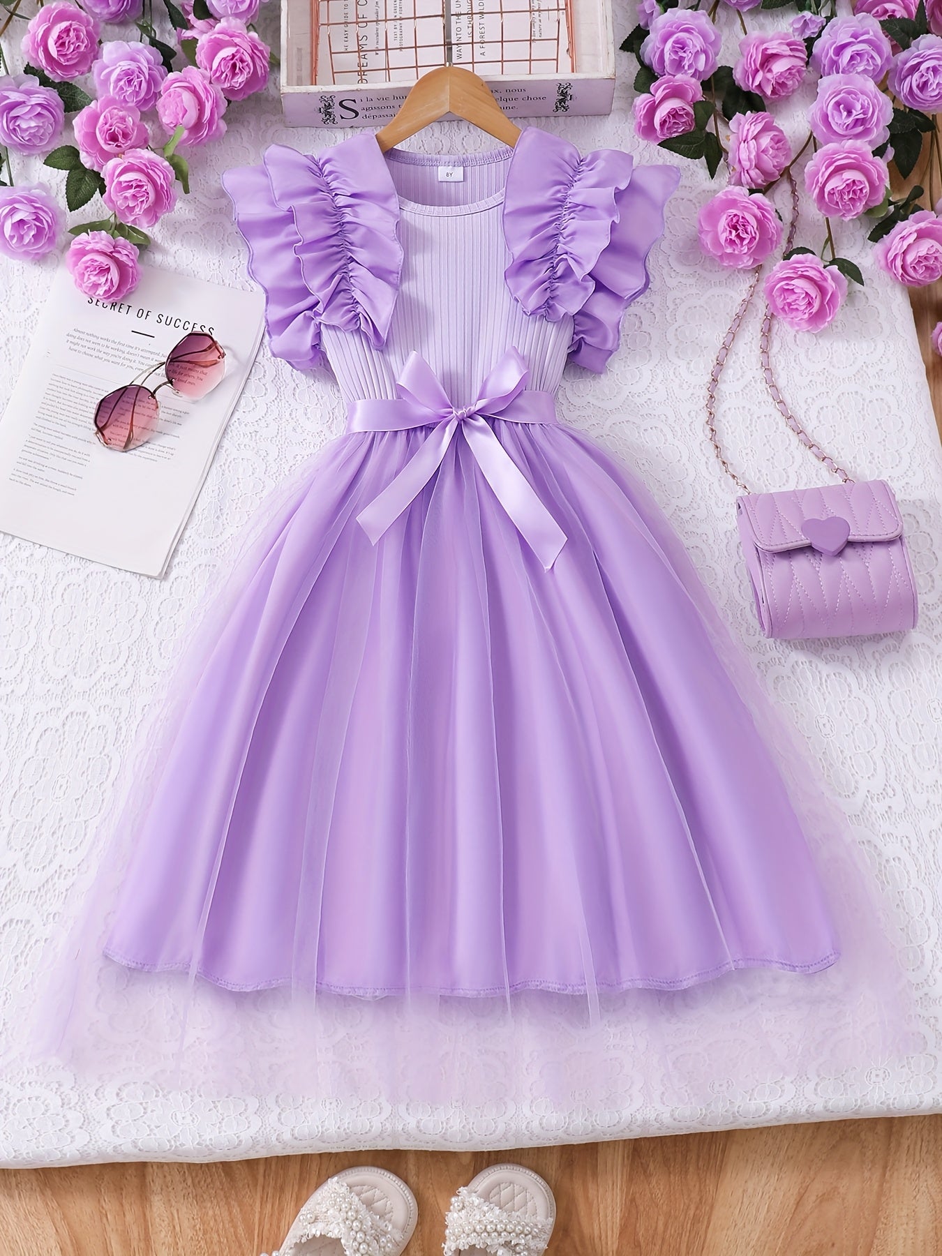 Big Sweet Style Dress, Summer Fashion Solid Color Comfortable Round Neck Mesh Casual Dress
