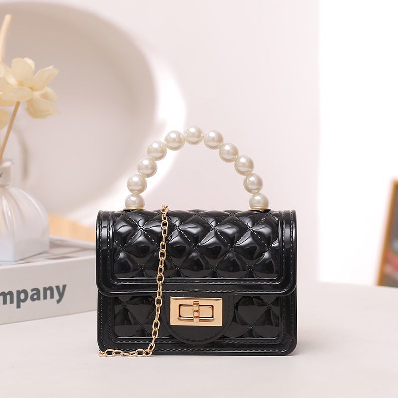 Chanel style new children's diamond chain single shoulder fashion messenger women's bag jelly pearl trend versatile small square bag