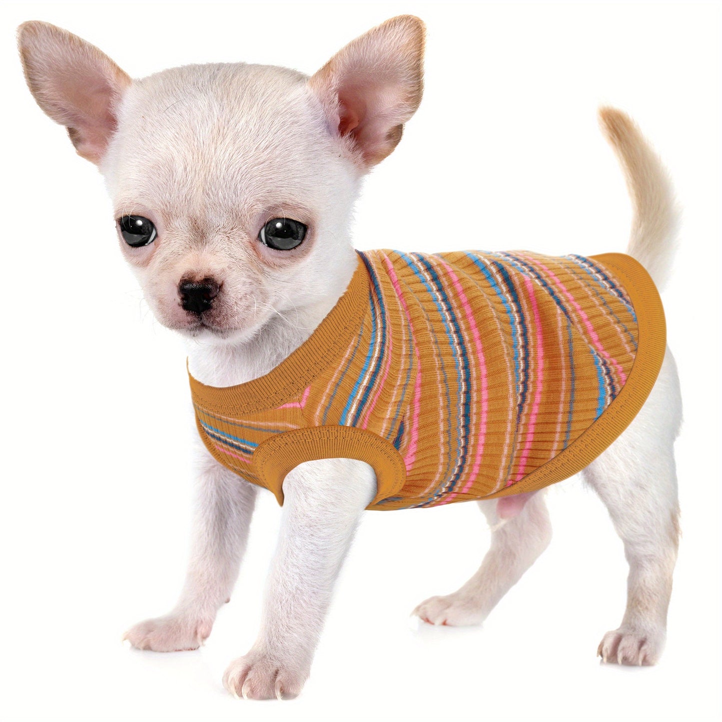 Pink Striped Soft Ribbed Paiaite Dog Vest - Easy Pullover Tank Top for Small to Extra Small Breeds - Hand Wash Only