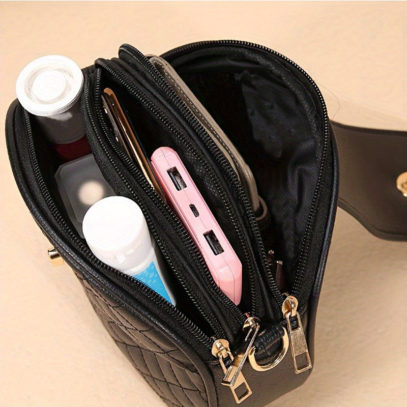 New Stylish Women's Crossbody Bag, Small Vintage Phone Pouch, Korean Style Casual Versatile Rhombus Small Round Shoulder Bag [Zipper Pull Direction Random]