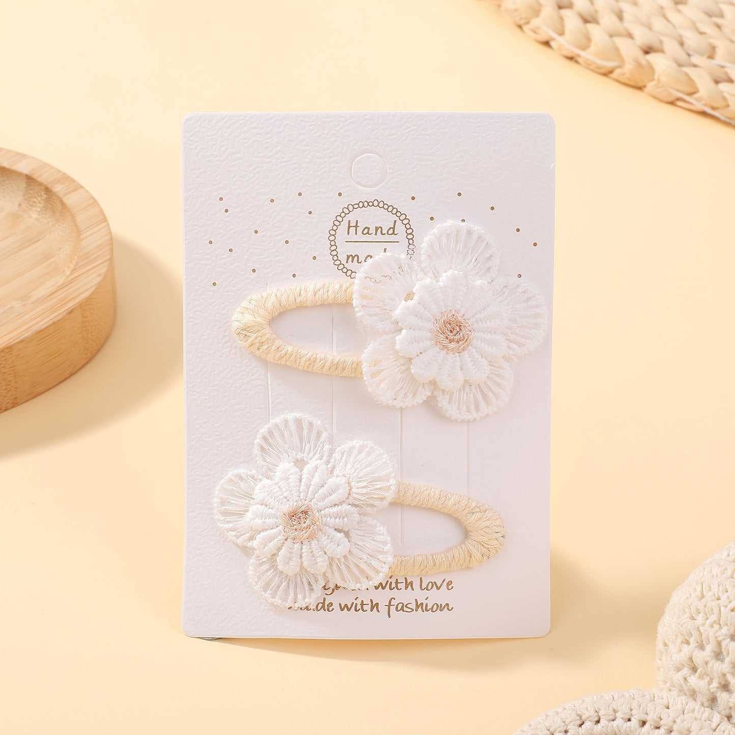 [Adorable Daisy Clips] 2pcs Adorable Darbiny Daisy Hair Clips | Fresh & Cute Fabric Handmade Bangs Accessories with Bow, Perfect for School, Polyester & Iron, Hair Accessories for Girls