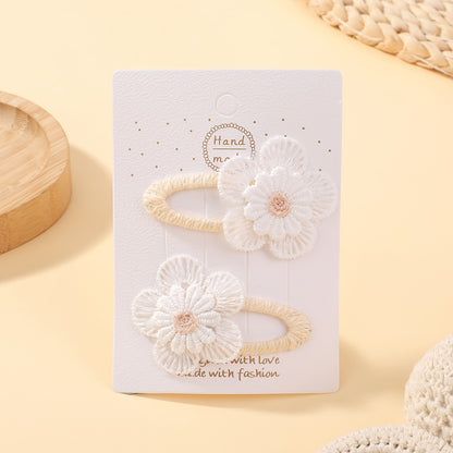 [Adorable Daisy Clips] 2pcs Adorable Darbiny Daisy Hair Clips | Fresh & Cute Fabric Handmade Bangs Accessories with Bow, Perfect for School, Polyester & Iron, Hair Accessories for Girls