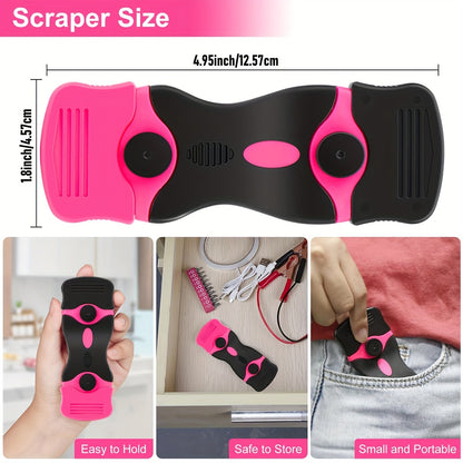 One Set, Adhesive Removal Scraper, Glass Scraper, 1 Pink Double-ended Scraper + 10 Metal Blades + 10 Plastic Blades, Car Film Application Tool, Scraper Tool Comes with 20 Razor Blades, for Windows, Cleaning, Stickers, Tinted Film, Decals