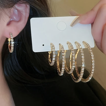 A Set of 6 Minimalist C-Shaped Crystal Hoop Earrings, Perfect for Women'S Vacation Parties, Dates, And Everyday Outfits