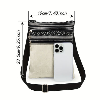 Adjustable Crossbody Bag with Polyester Material, Dual Zipper, Foldable Design, Unlined - Fashion Cartoon-Themed Animal Print with Artistic Glass Butterfly & Tree of Life Patterns for Women