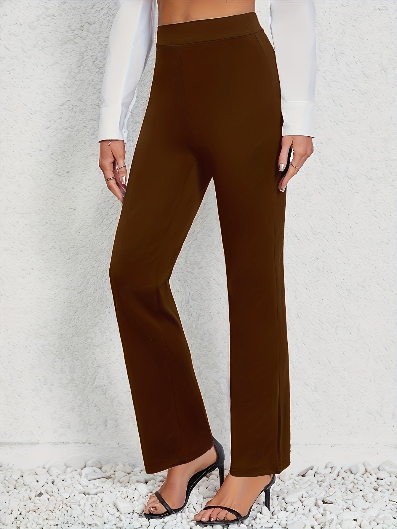 Women's Straight-Leg Pants with Medium-Stretch Elastic Waist - Solid Color Trousers Suitable for, Casual & -Casual Wear - - Machine Washable Straight Leg Pants