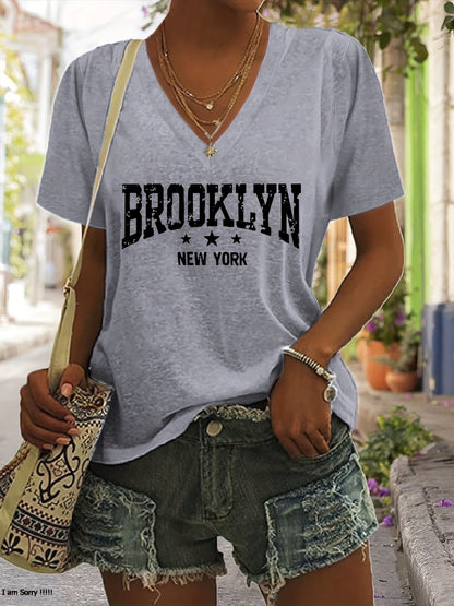 Women's V-neck T-shirt with Alphabet Print
