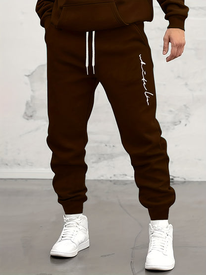 Men's Polyester Drawstring Joggers - Geometric Print, Casual, Slight Stretch, Machine Washable, Perfect for Spring/Autumn