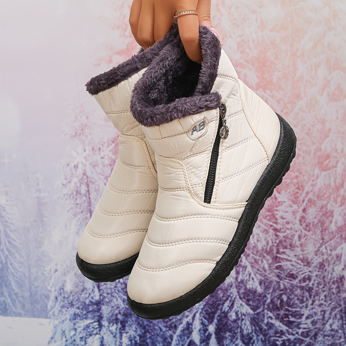 Women's Ankle Booties with Fuzzy Collar Stylish Winter Footwear Comfortable Slip - On Design Trendy Short Boots Perfect for Cold Weather Errands Shopping Weekend Walks and Casual Gatherings for Ladies, Women Shoes