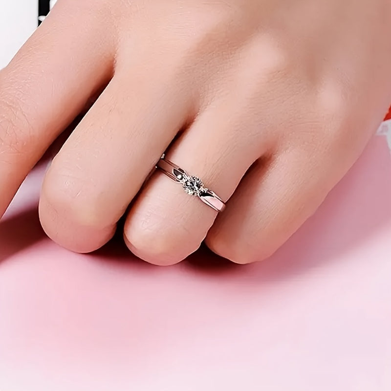 4-prong Round Zirconia Ring - Minimalist Classic Set For Women - Perfect Gift For Engagement, Wedding, Parties, Proposing