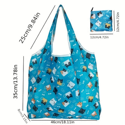 1pc Vibrant Dog Print Tote Bag - Reusable, Foldable, Durable Polyester Shoulder Bag with Buckle Closure, Ideal for Shopping, Travel, and Kitchen Storage, Travel Accessory|Playful Accessory|Durable Handle Bag