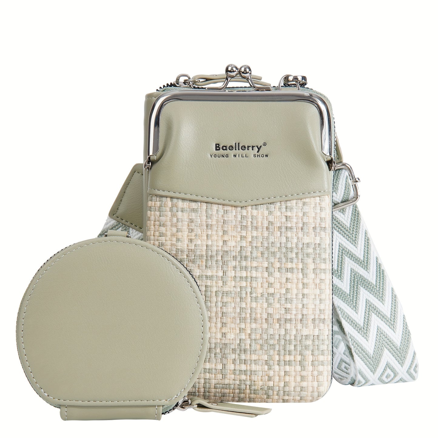 Baellerry Women'S Mini Crossbody Bag with Vibrant Yellow & Orange Zigzag Strap - Stylish Synthetic Shoulder Bag, Adjustable Strap, Zipper Closure, Perfect for Everyday Use, Casual Accessory | Zigzag Pattern Bag | Synthetic Bag, Baellerry