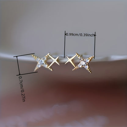 Trendy Inlay Zirconia Double Star Stud Earrings for Women Proposal Engagement Party Jewelry Gift
