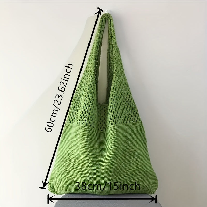 Simple Retro Hollow Crochet Bag, Large Capacity Shopping Bag, Women's Woven Shoulder Bag