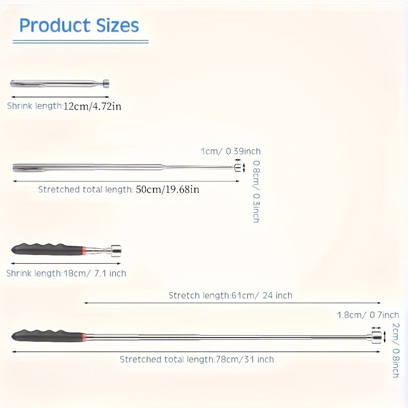 3-In-1 Stainless Steel Telescopic Magnetic Tool - a Manual Iron Suction Rod, Suitable for 10 Different Scenarios, Ideal for Hard-To- Areas, No Batteries Required, Perfect for Automotive And Construction Repairs