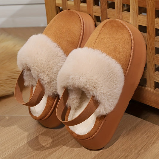 Cozy Plush Slip-On Slippers, Casual Striped Fabric Home Shoes, EVA Sole, Warm Round-Toe Boots for All Seasons, Korean-Style Trendy Outdoor Shoes