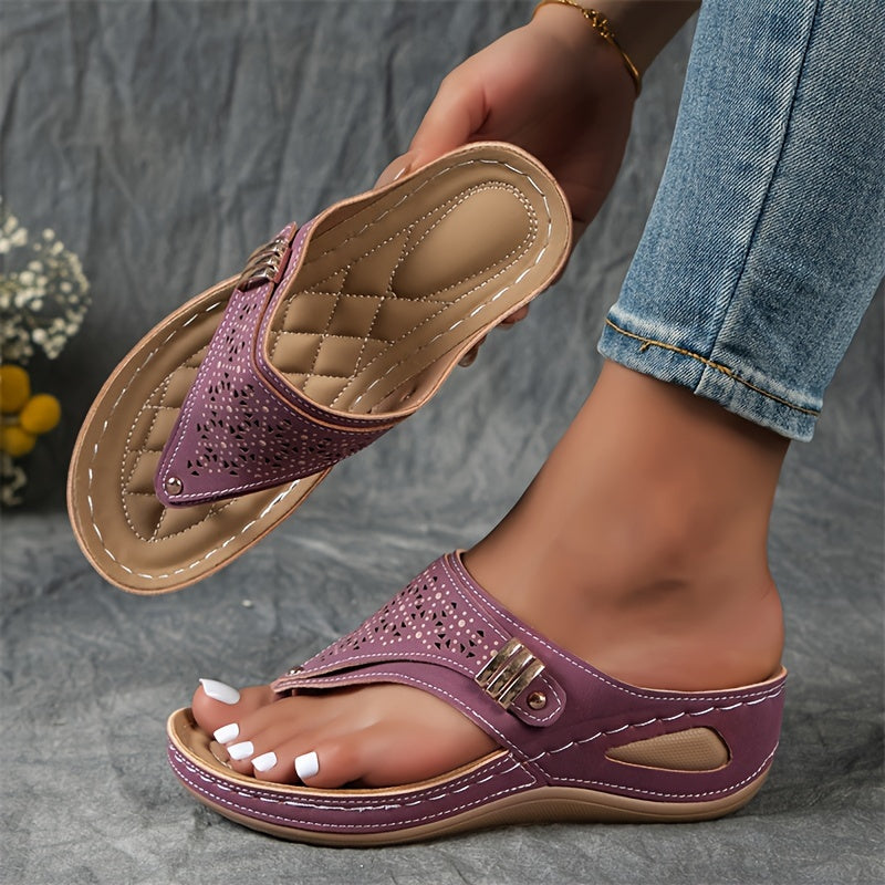 Women'S Stylish Wedge Flip-Flops - Comfortable Arch Support, Breathable Outdoor Sandals - Trendy, Versatile, Soft Sole, Easy for Everyday Wear.
