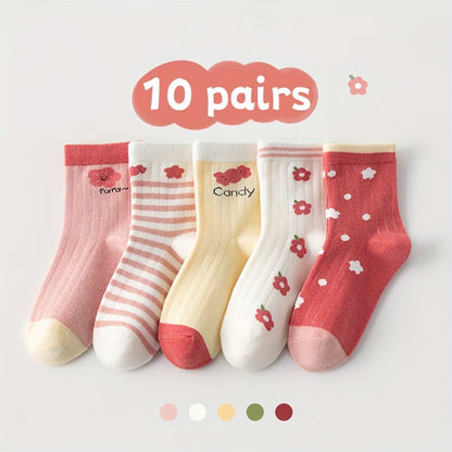 Girls Kids Love Heart Pattern Cute Socks, Breathable Comfy Crew Socks, Children's Trendy Socks