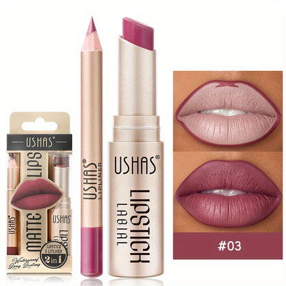 24 Hour Waterproof Velvet Matte Lipstick + Lip Liner - Nonstick Cup Lipgloss Lip Stain Pigmented Lip Makeup - Golden Box Nude Lipstick Valentine's Day Gifts