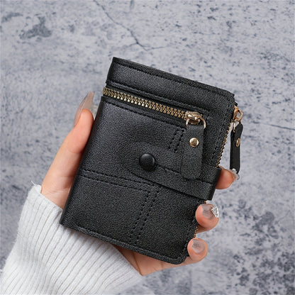 New Women'S Short Two-Fold Coin Purse for Storing Bank Cards, Credit Cards, And Multiple Card Slots with a Zipper Wallet