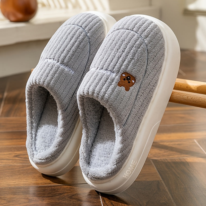 Solid Color Home Warm Slippers with Soft EVA Soles, Comfortable Fuzzy Closed-Toe Shoes, Non-Slip Plush Indoor Footwear