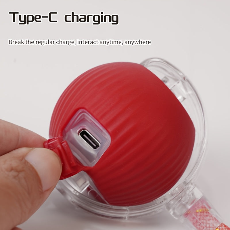 Indoor Cat Interactive Ball Toy with Elastic Net Tail, Automatic Moving Ball Toy for Floors/Tiles/Carpets, Smart Interactive Automatic Cat Toy Ball with Obstacle Avoidance and Motion-Activated Electric Cat Toy