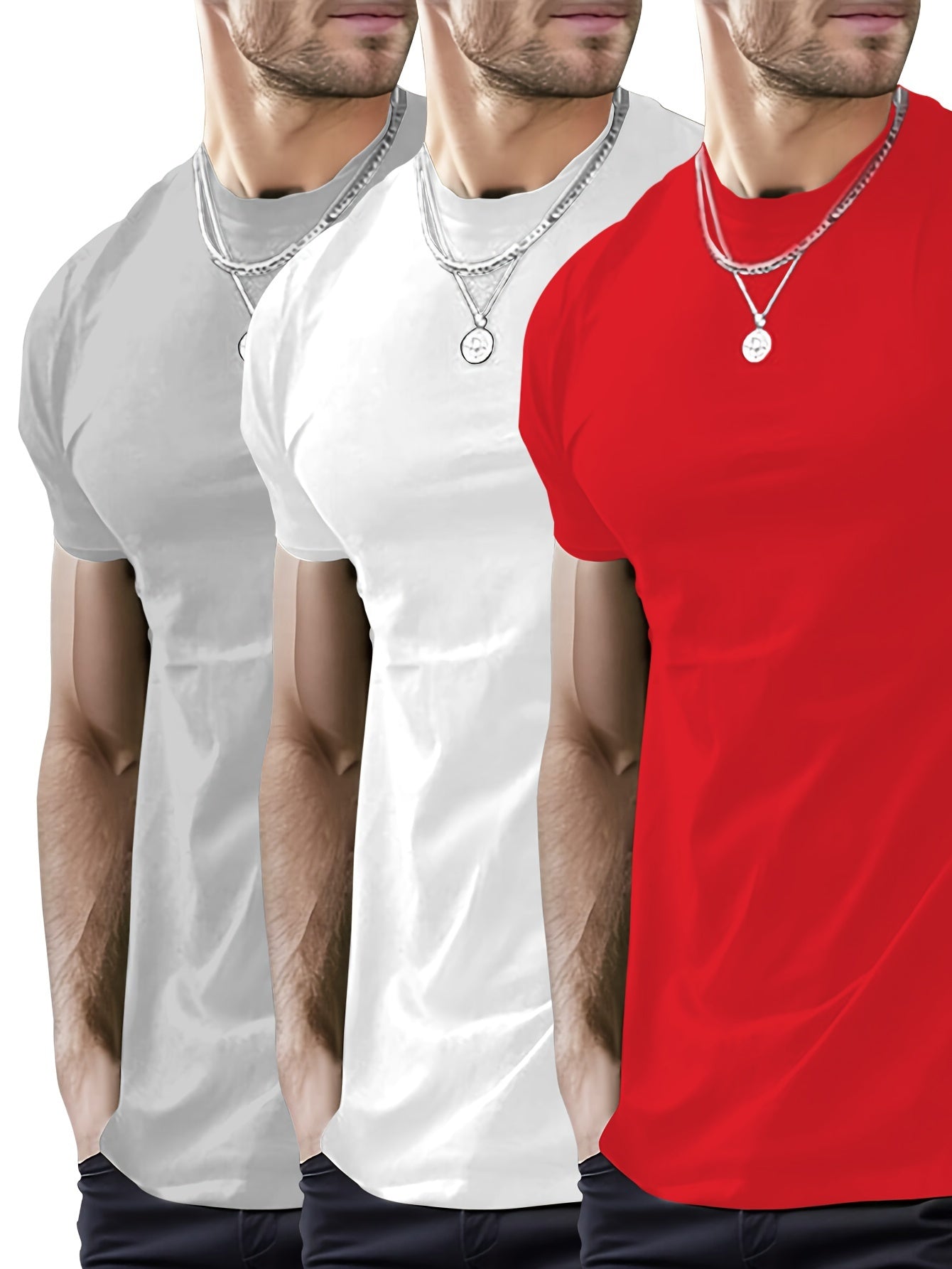 2026 New Year New T-Shirt, Christmas Apparel Base Layer, Men's Minimalist Solid Color Regular Fit T-Shirt, Body-Shaping Essential! Daily Must-Have! Versatile, Short Sleeve yyds! Simple Yet Not Plain