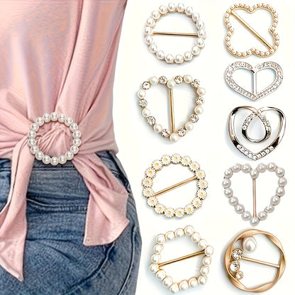 6/9pcs Sparkling Rhinestone Hollow T-Shirt Clips | Fashionable Alloy Buttons, Suitable for Women, Girls, and Men, Geometric Pattern, Non-Textile Resin Material