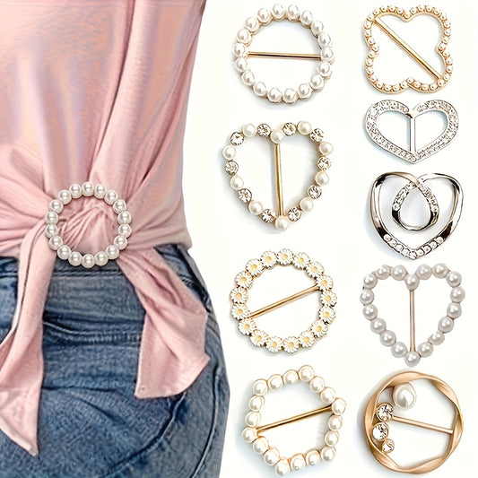 6/9pcs Sparkling Rhinestone Hollow T-Shirt Clips | Fashionable Alloy Buttons, Suitable for Women, Girls, and Men, Geometric Pattern, Non-Textile Resin Material