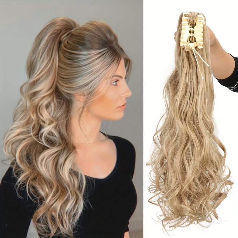22-Inch Long Wavy Ponytail Hair Extensions - Ponytail - Synthetic Hair Piece for Women with Claw Clip, Adds Volume and Style, Perfect for Halloween and Christmas Celebrations