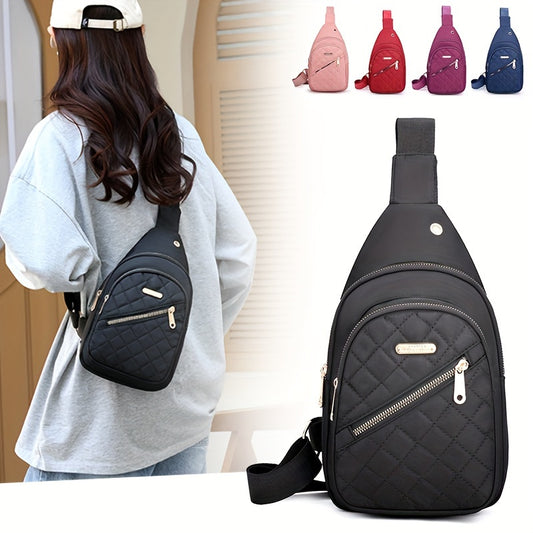 New Versatile Casual Women'S Chest Bag with Multiple Colors, Embroidered Diamond Pattern, Fashionable Single Shoulder Crossbody Bag, Multi-Layer Practical Storage, Chest Backpack, Suitable for Travel, Commuting, And Going Out for Cycling