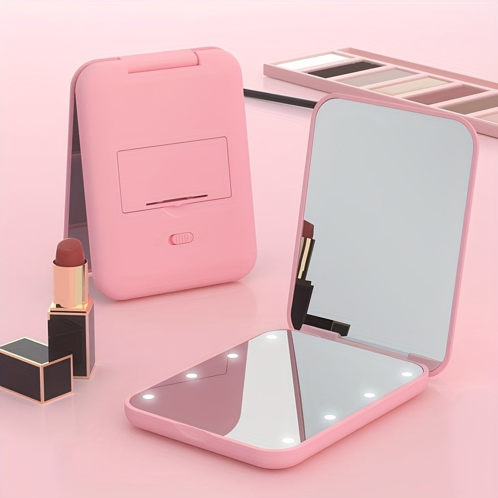 [Portable LED Makeup Mirror] 1X/3X Portable LED Makeup Mirror with Light, Double-Sided, Foldable, Handheld, Small, Can Be Placed in Wallet, Suitable as a Gift