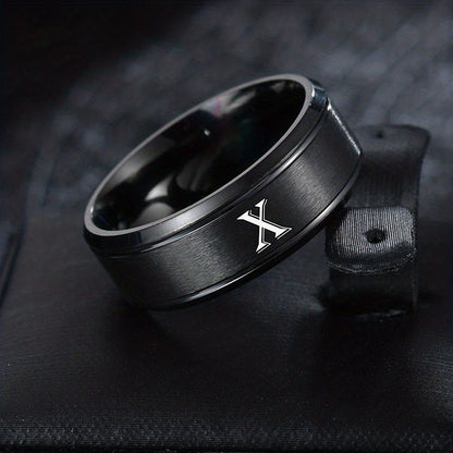 1pc European and American Fashion Versatile 26 English Letters Double Beveled Frosted Two-Line Men's Stainless Steel Ring (B81)