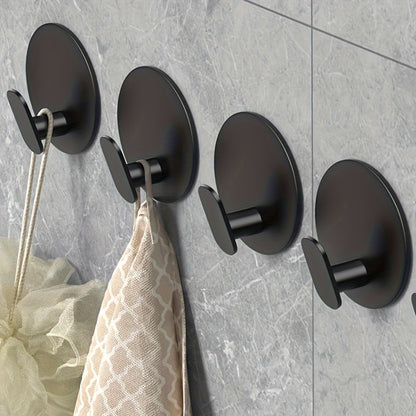 Modern Black Wall Hooks - Easy Install Adhesive Towel Hangers for Bathroom, Kitchen - Durable Robe, Clothes, Hat & Key Holders Bath/Bath Accessories