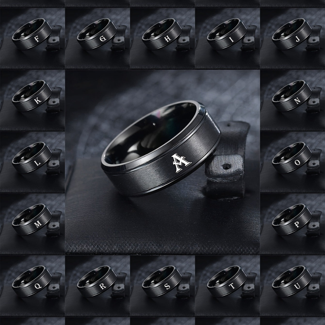 1pc European and American Fashion Versatile 26 English Letters Double Beveled Frosted Two-Line Men's Stainless Steel Ring (B81)