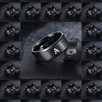 1pc European and American Fashion Versatile 26 English Letters Double Beveled Frosted Two-Line Men's Stainless Steel Ring (B81)