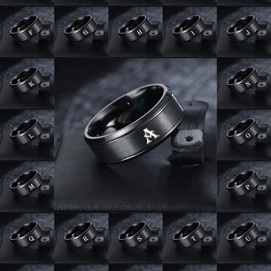 1pc European and American Fashion Versatile 26 English Letters Double Beveled Frosted Two-Line Men's Stainless Steel Ring (B81)