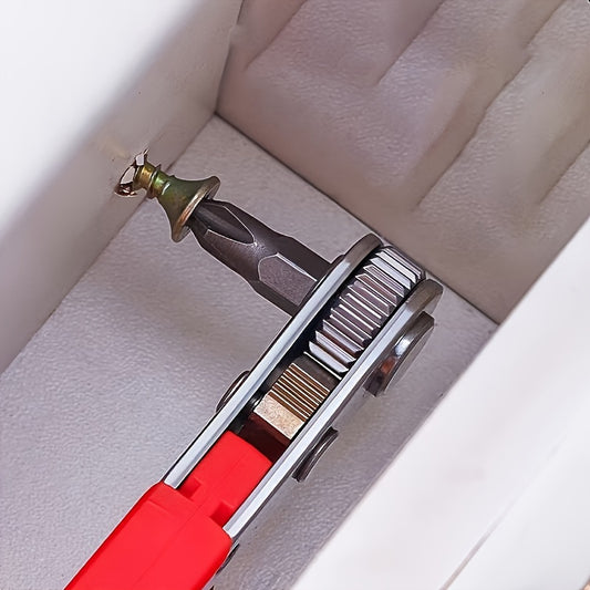 Steel Screwdriver, Suitable for Narrow Spaces, Non-Motorized Red Right Angle Tool with Ratchet Forward/Reverse Function
