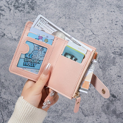 New Women'S Short Two-Fold Coin Purse for Storing Bank Cards, Credit Cards, And Multiple Card Slots with a Zipper Wallet