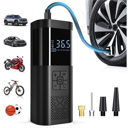 [Portable Tire Inflator] Portable Tire Inflator 150PSI | Digital Display, LED Lighting, Triple Speed, Wireless, USB Charging, Suitable for Cars, Motorcycles, Bicycles, Sports Balls