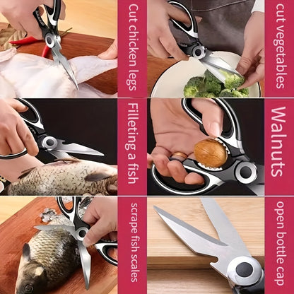 1 Durable Stainless Steel Kitchen Shears, Multi-Purpose Food Scissors for Fish, BBQ, and Bones - Sharp Blades and Ergonomic Handle for Easy Cutting of Chicken, Duck, or Fish. Ideal for Cooking, Baking, and Meal Prep. High-Quality and Elegant Kitchen