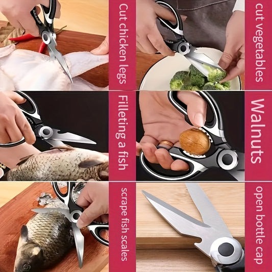 1 Durable Stainless Steel Kitchen Shears, Multi-Purpose Food Scissors for Fish, BBQ, and Bones - Sharp Blades and Ergonomic Handle for Easy Cutting of Chicken, Duck, or Fish. Ideal for Cooking, Baking, and Meal Prep. High-Quality and Elegant Kitchen