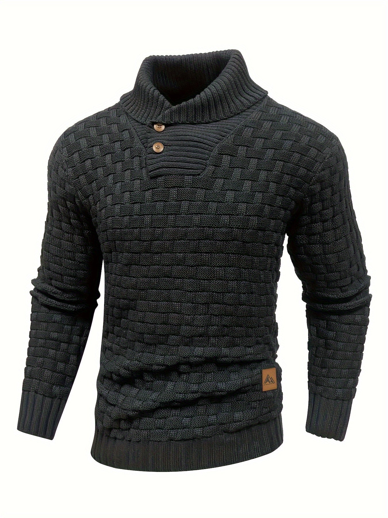 Men's Casual Waffle Knit Lapel Button Sweater