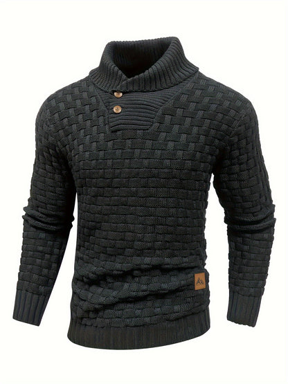Men's Casual Waffle Knit Lapel Button Sweater