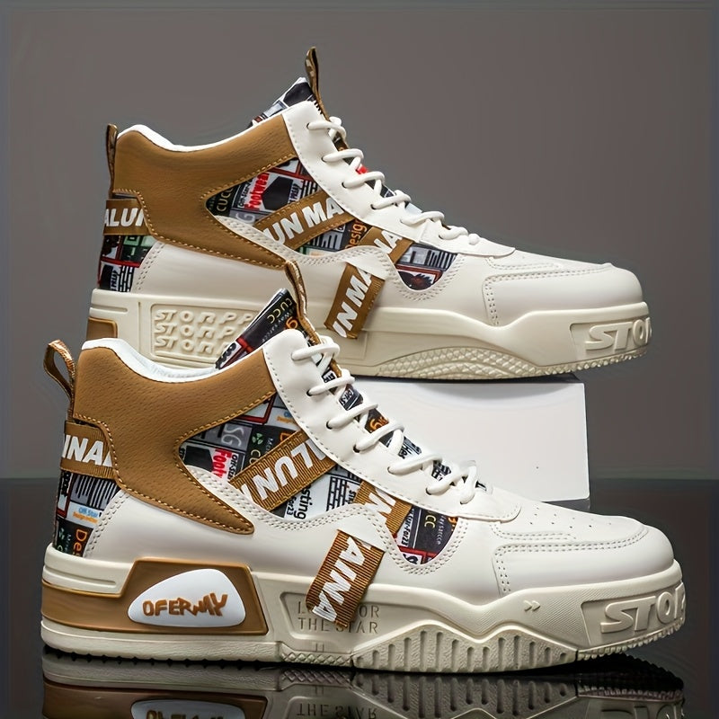 1 Pair Men'S High-Top Motorcycle Boots - All-Season Slip-Resistant PU Cover-like Texture, Lace-Up Ankle Boots with Arch & Cushioned Insole