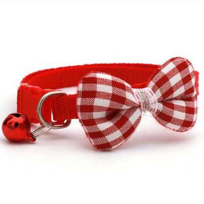 [Holiday Cat Collar] 1pc Adjustable Plaid Cat Collar with Bow Tie | Perfect for Holiday Dress Up and Everyday Wear