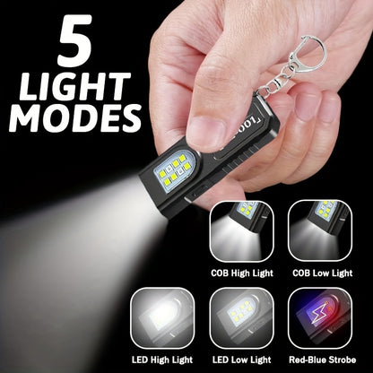 1pc Portable USB Charging Handsfree Flashlight | Mini Keychain Lamp with Bottom Magnetic, Pen Clip Design Headlight, 5 Light Modes, Multi Functional Emergency Lantern, Hanging Tent Light, for Travel, Camping, Fishing
