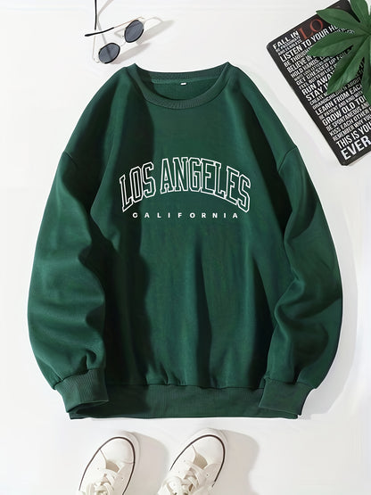 Los Angeles Print Preppy Sweatshirt, Long Sleeve Crew Neck Casual Sweatshirt For Winter & Fall, Women's Clothing