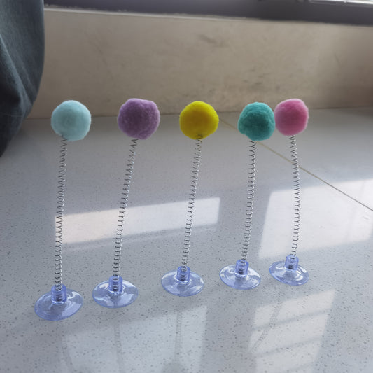 Interactive Cat Toy with Plush Ball, Metal Spring Wand, and Suction Cup Base - Multiple Colors, Stimulates Hunting Instincts and Playful Excitement, Durable Design | Indoor Cat Active Toy | Simulated Hunting Toy